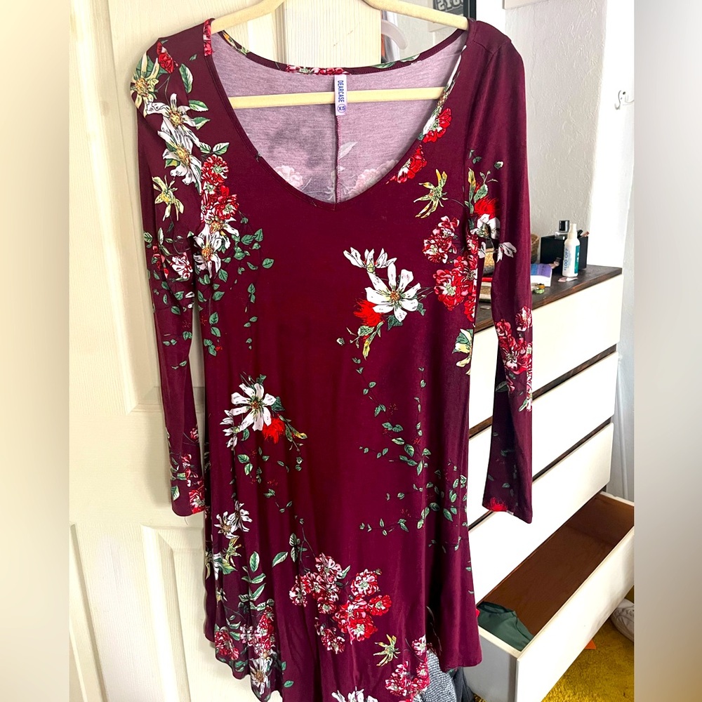 Burgundy Floral Long Sleeve Dress